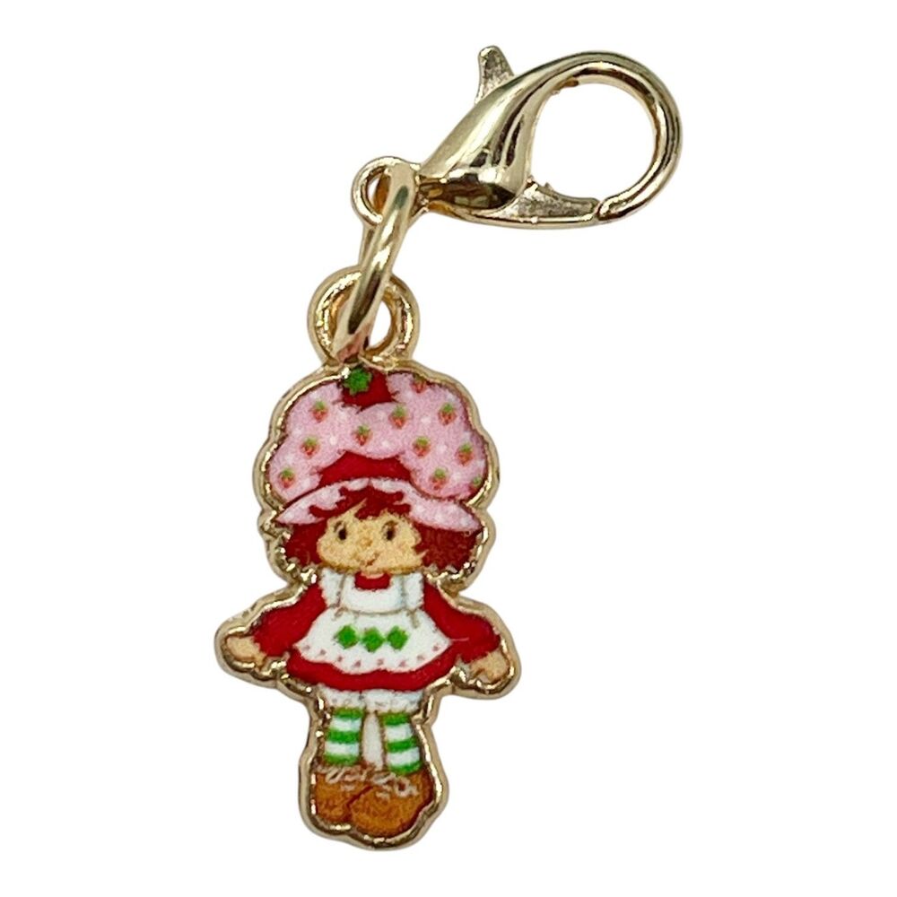 Vtg Strawberry Shortcake Clip On Charm Zipper Pull Bag Purse Gold Acrylic Pink